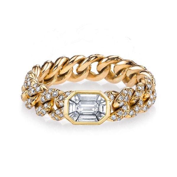 ILLUSION EMERALD DIAMOND PAVE MINI LINK RING