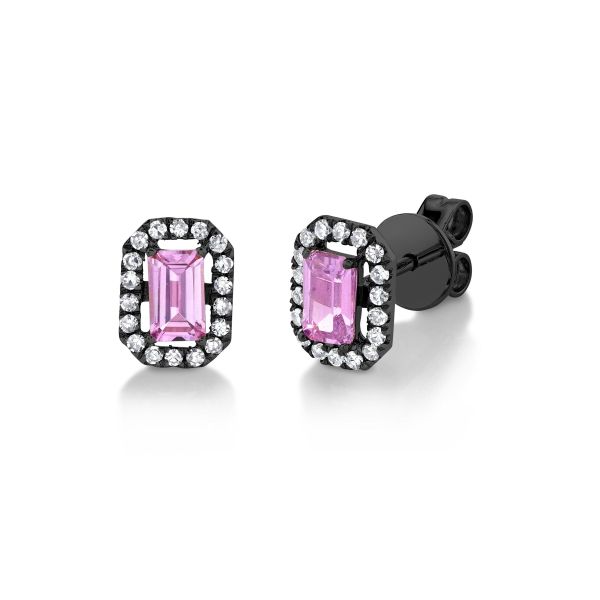 MINI ME DIAMOND HALO PINK SAPPHIRE STUDS