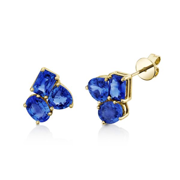 SMALL OMBRE CEYLON BLUE SAPPHIRE TRIPLE GEM STUDS