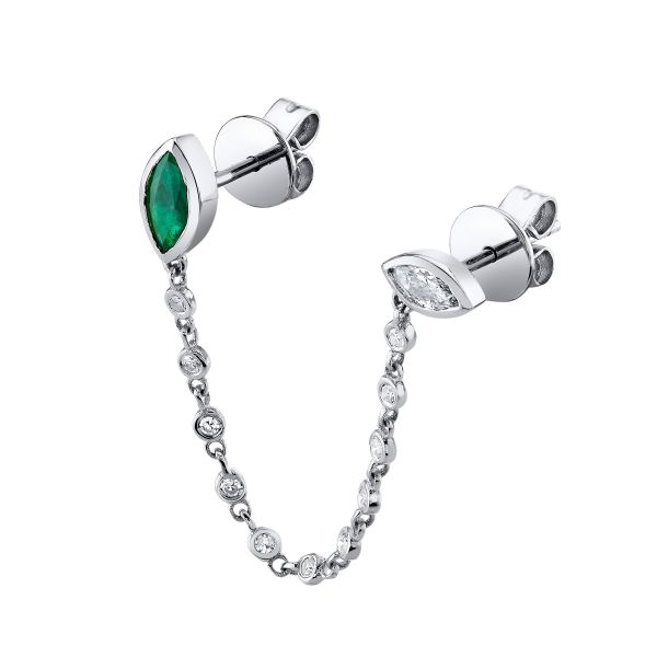 EMERALD & DIAMOND DUO CHAIN LINK STUD