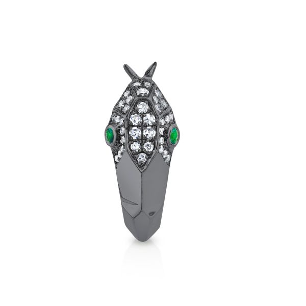 DIAMOND & GREEN GARNET SNAKE HUGGIE SINGLE