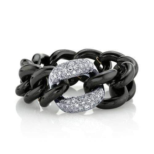 WHITE DIAMOND & BLACK CERAMIC MEDIUM LINK RING