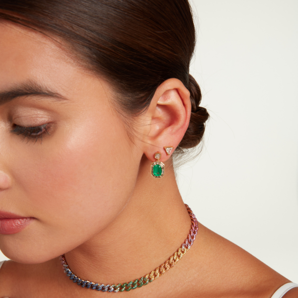 EMERALD HALO DROP EARRINGS