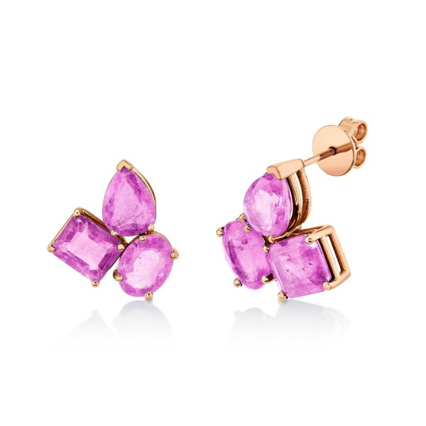 PINK SAPPHIRE OMBRE TRIPLE GEM STUDS