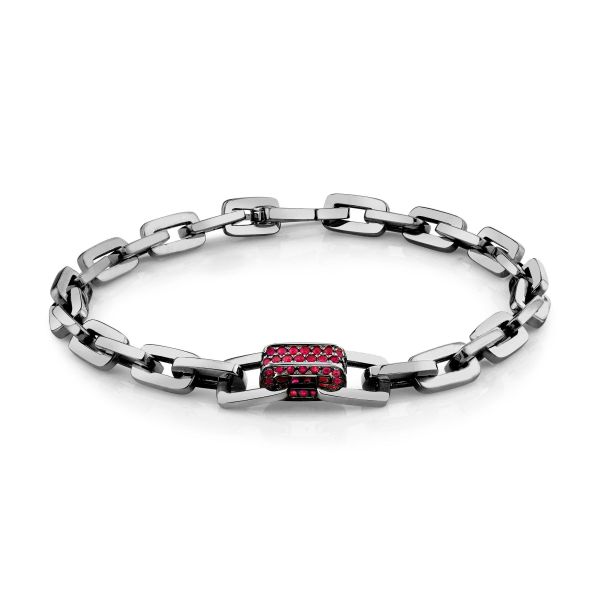 SINGLE PAVE RUBY SOLID GOLD MINI DECO LINK BRACELET