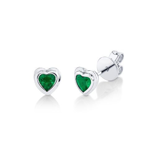 EMERALD BEZEL HEART STUDS