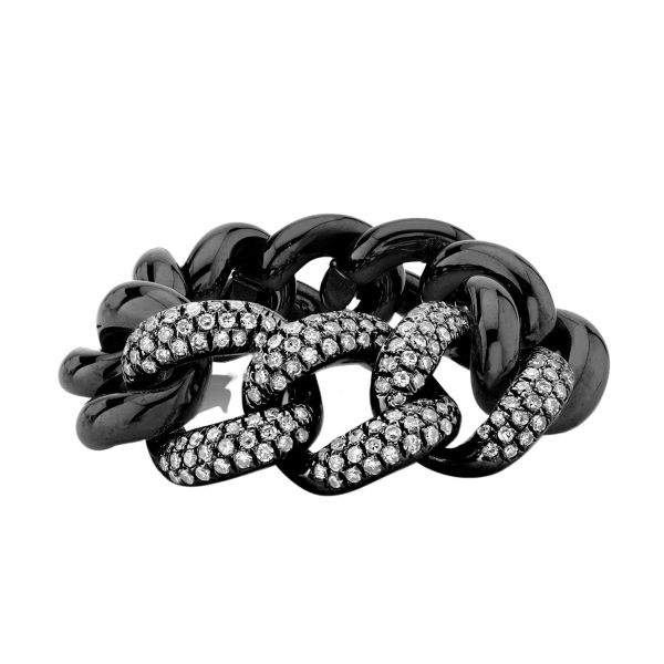 TRIPLE PAVE BLACK CERAMIC ESSENTIAL LINK RING