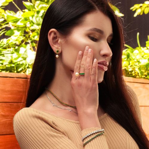 Emeralds, Pearls & White Diamond Earrings Sea Treasures