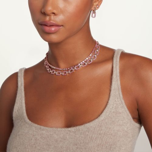 PINK SAPPHIRE & DIAMOND PAVE FLAT GEO LINK NECKLACE