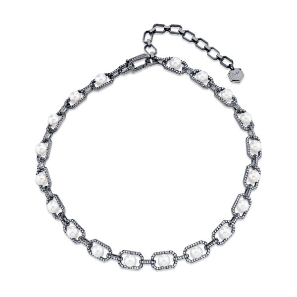 CAGED PEARL & DIAMOND CUT-OUT CHOKER