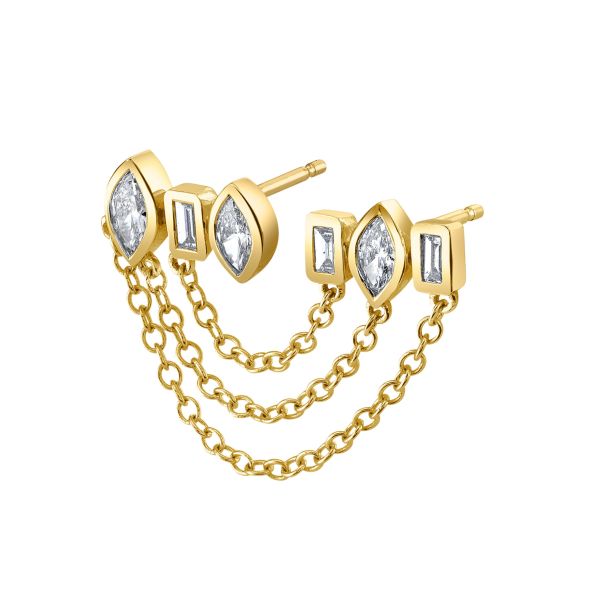 MIXED DIAMOND DUO CHAIN LINK STUD