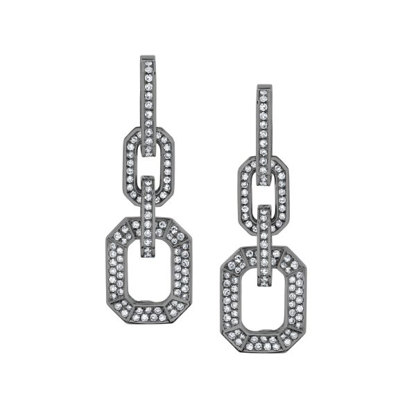 DIAMOND 3 IN 1 PAVE GRADUAL DECO LINK DROP EARRINGS