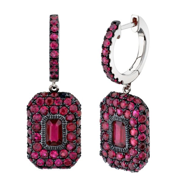 RUBY PAVE BAGUETTE DROP EARRINGS