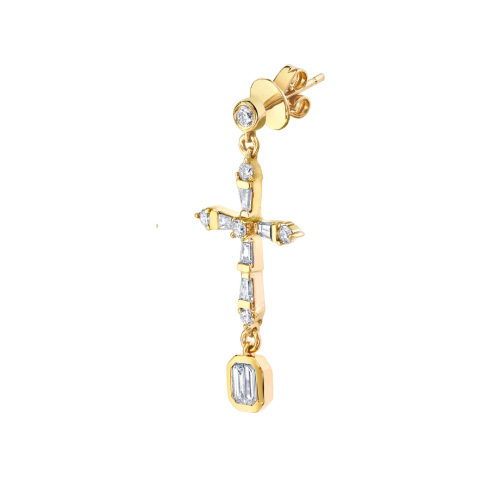 SINGLE DIAMOND CROSS DROP EARRING