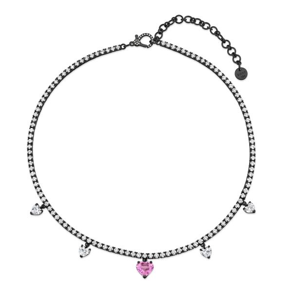 DIAMOND & PINK SAPPHIRE 4 HEART DROP TENNIS NECKLACE