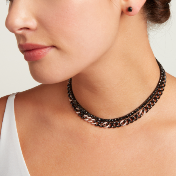 BLACK DIAMOND & CERAMIC ALTERNATING MEDIUM LINK NECKLACE