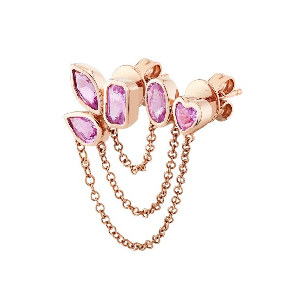 READY TO SHIP PINK SAPPHIRE MIXED DUO CHAIN LINK STUD