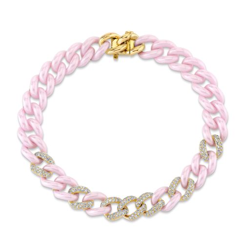 DIAMOND 7 PAVE & PINK CERAMIC MEDIUM LINK BRACELET