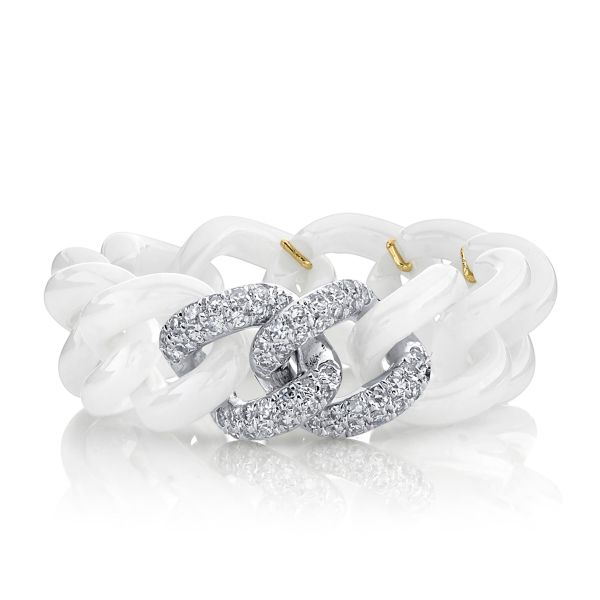 2 PAVE & WHITE CERAMIC MEDIUM LINK RING