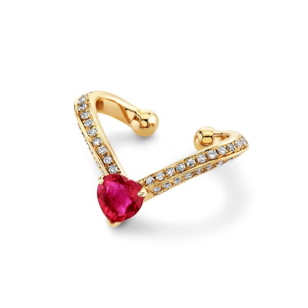 RUBY HEART CHEVRON EAR CUFF