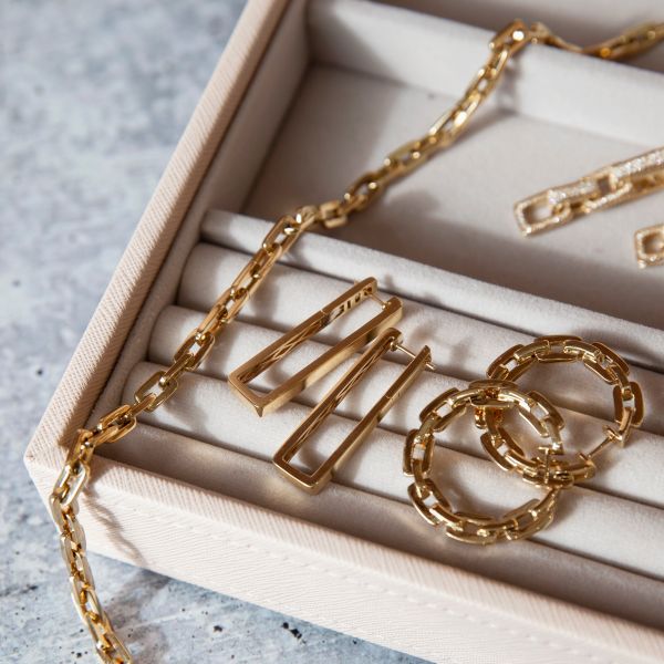 SOLID GOLD MINI DECO LINK HOOPS