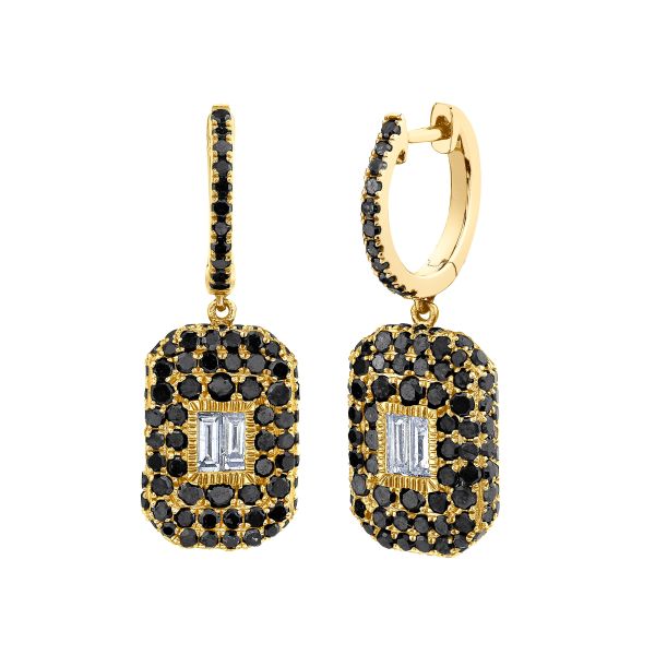 BLACK DIAMOND PAVE BAGUETTE DROP EARRINGS
